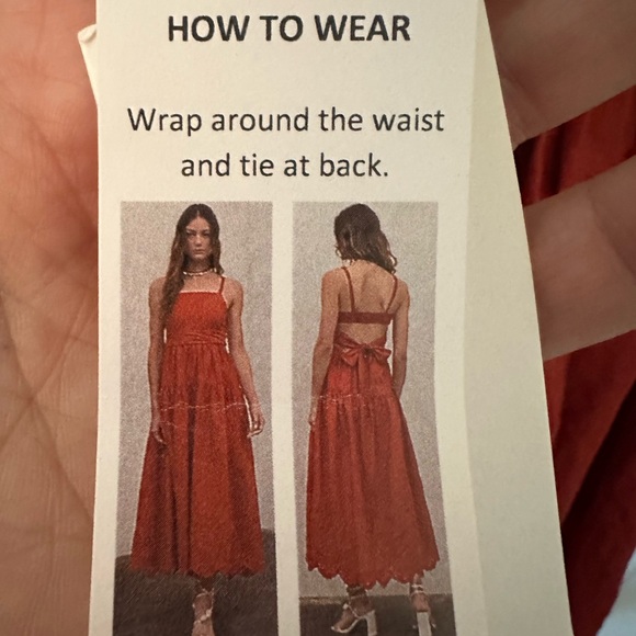 NWT Moon River Tiered Shirred Back Tie Cut-Out Eyelet Midi Dress Brick Size L - Picture 8 of 12